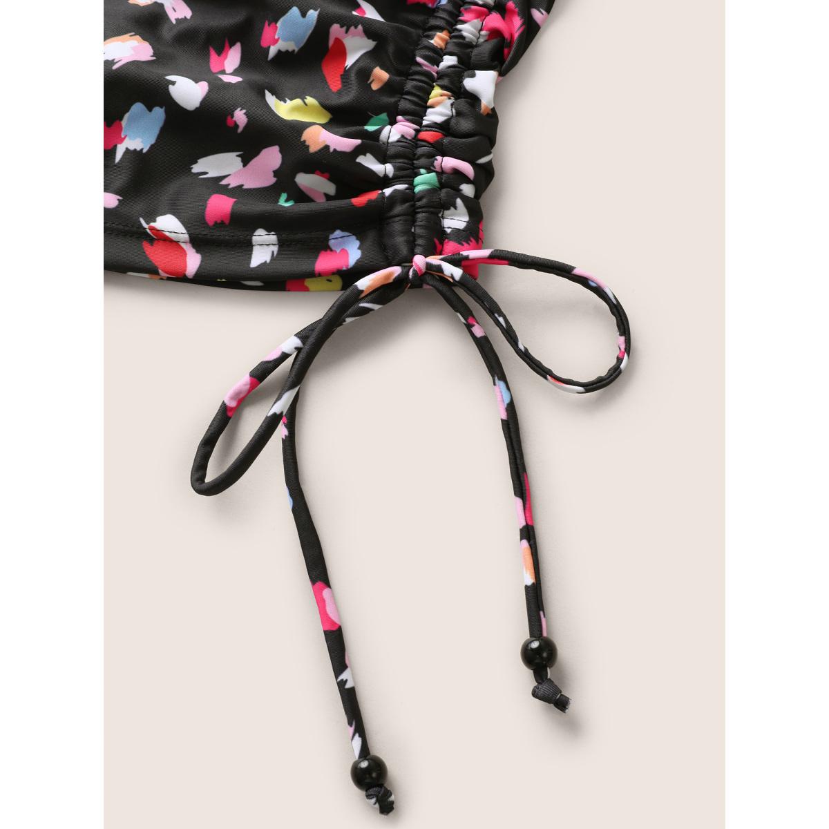 Plus Size Allover Print Drawstring Skinny Swim Bottom Women's Swimwear Black Beach Drawstring High stretch Skinny High Rise Curve Swim Bottoms BloomChic 18-20/2X Product Image