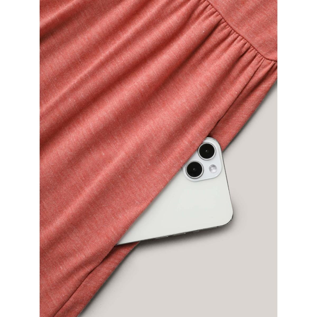 Plus Size V-Neck Sheer Lace Pockets Midi Dress OrangeRed Women Casual Woven ribbon&lace trim V-neck Short sleeve Curvy BloomChic 18-20/2X Product Image