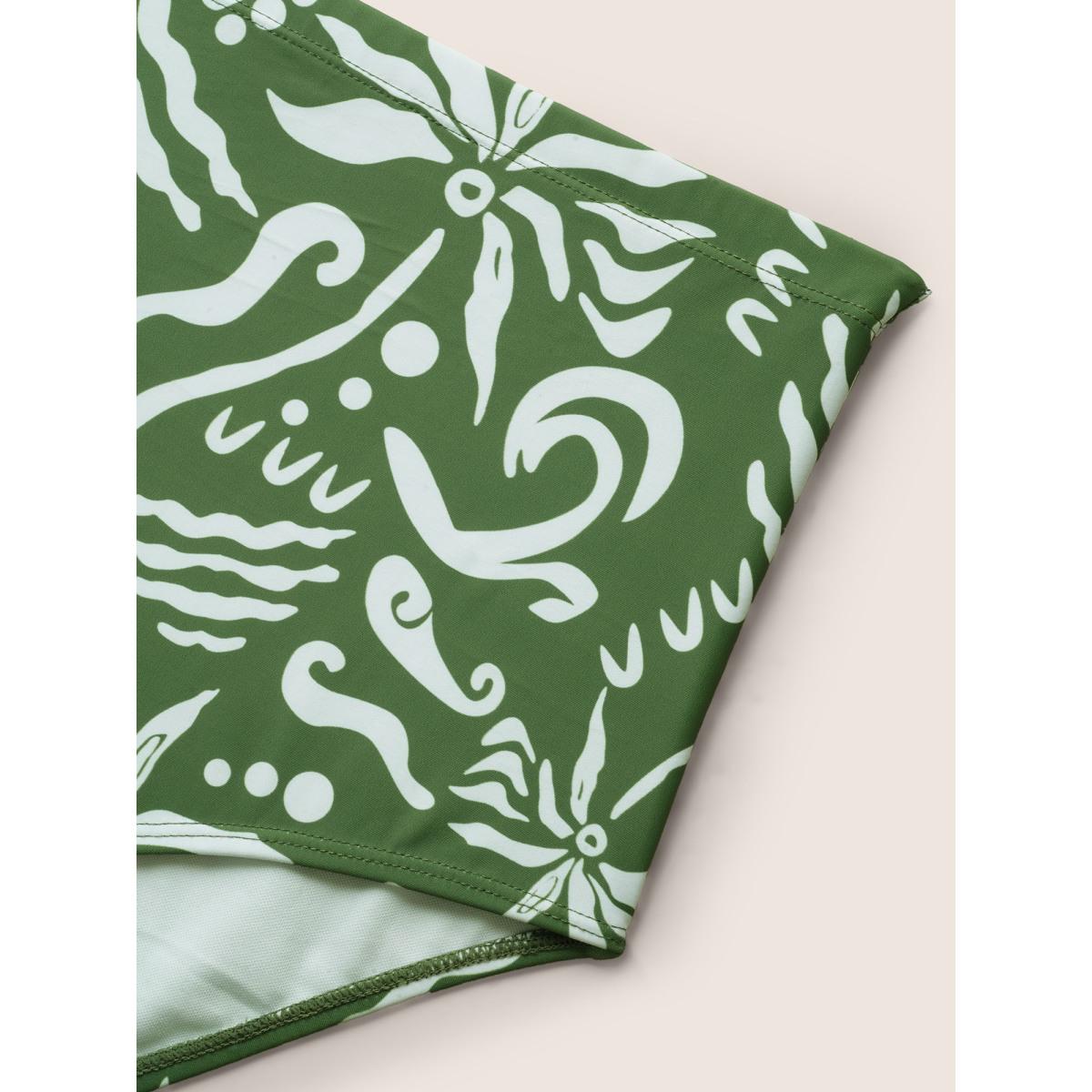 Plus Size Boho Print Crossover High Rise Swim Dress Women's Swimwear Moss Beach Bodycon Round Neck High stretch Curve Swim Dresses BloomChic 22-24/3X Product Image