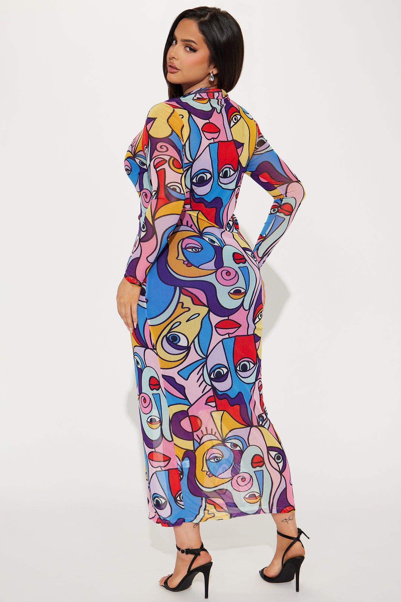 Alia Portrait Mesh Maxi Dress - Multi Color Product Image
