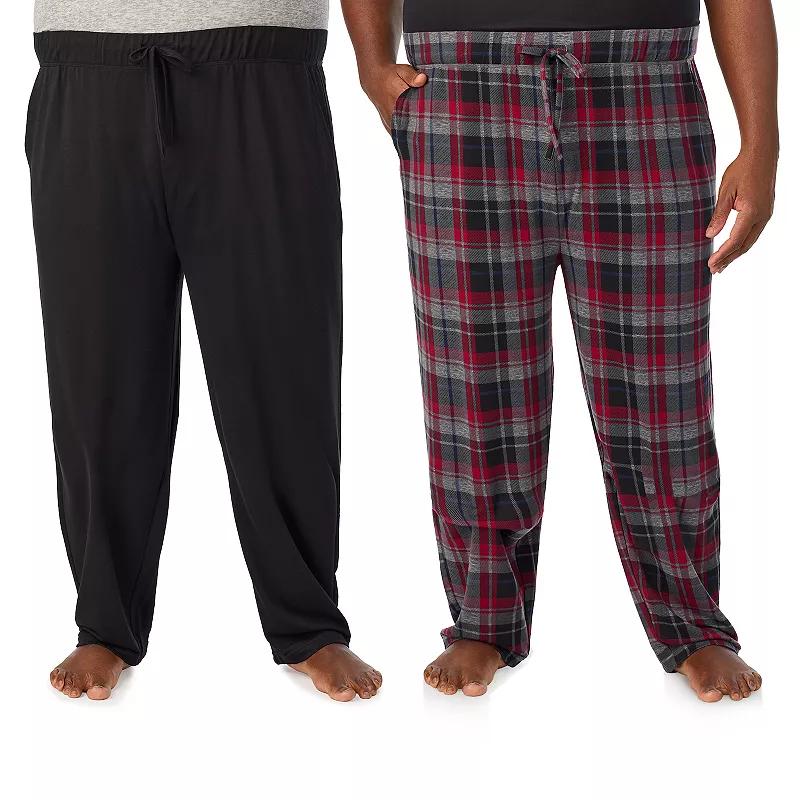 Big & Tall Cuddl Duds® 2-Pack French Terry Pajama Pants Set, Men's, Size: XXL Tall, Black Team Red Plaid Product Image