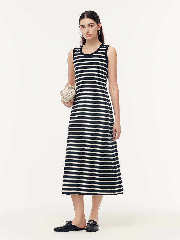 Black And White Stripe Women Knit Vest Maxi Dress Product Image