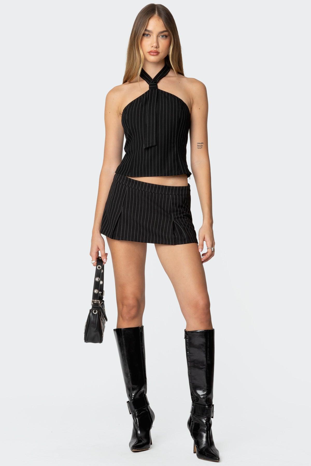 Karine Pinstripe Pleated Mini Skort Product Image