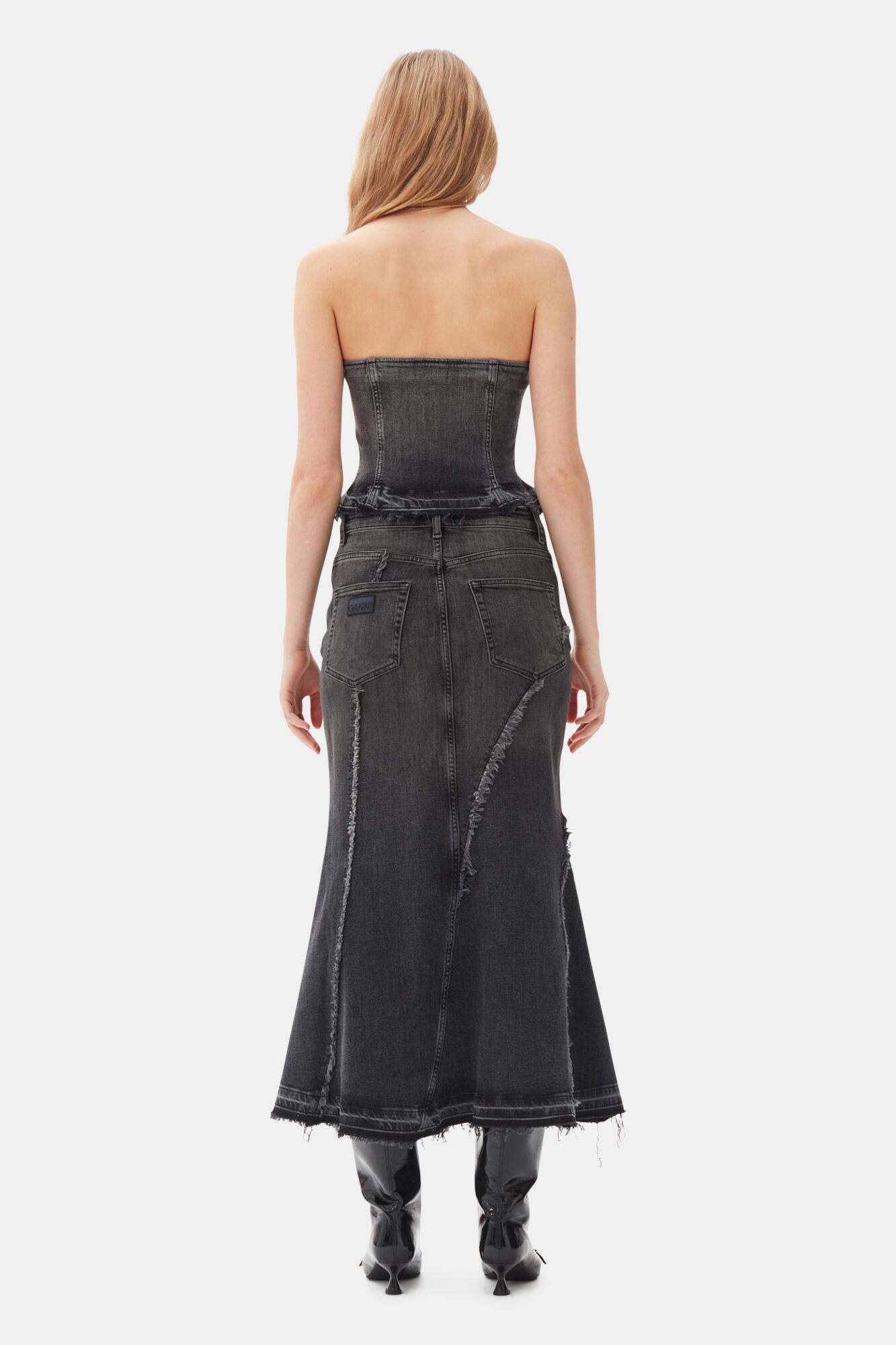 Washed Black Denim Skirt Product Image