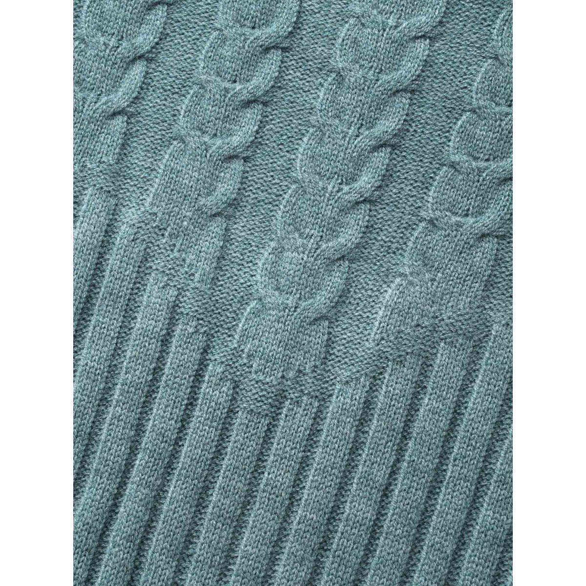 Plus Size Solid Cable Knit Raglan Sleeve Pullover SlateGray Women Casual Long Sleeve Round Neck Everyday Pullovers BloomChic 14-16/1X Product Image