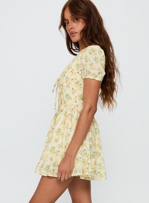 Ethelyn Mini Dress Yellow Floral Product Image
