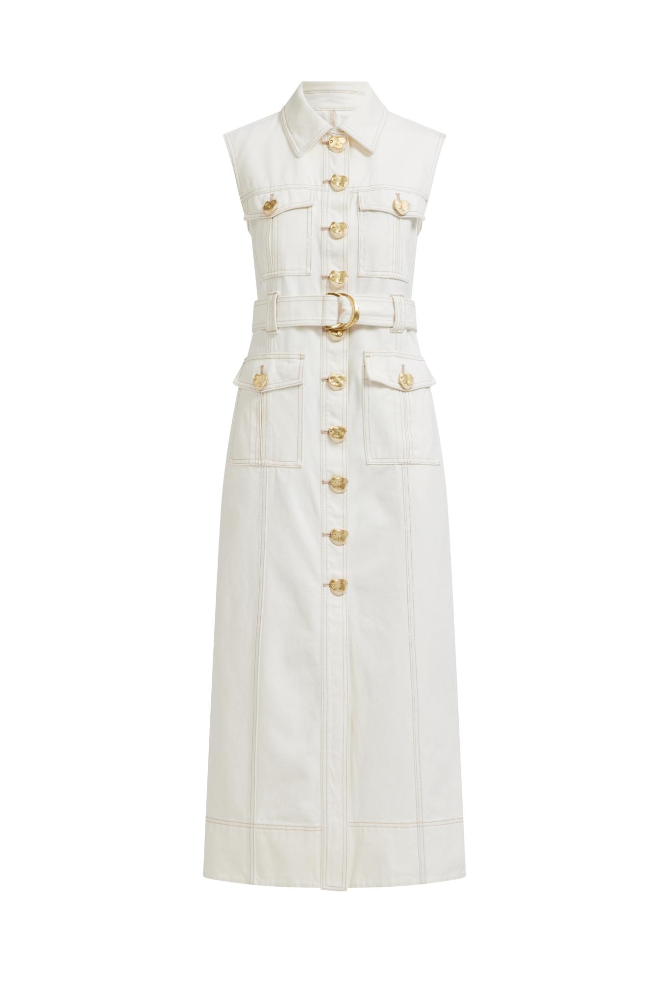 Ivy Denim Midi Dress-IVORY / 8 Product Image