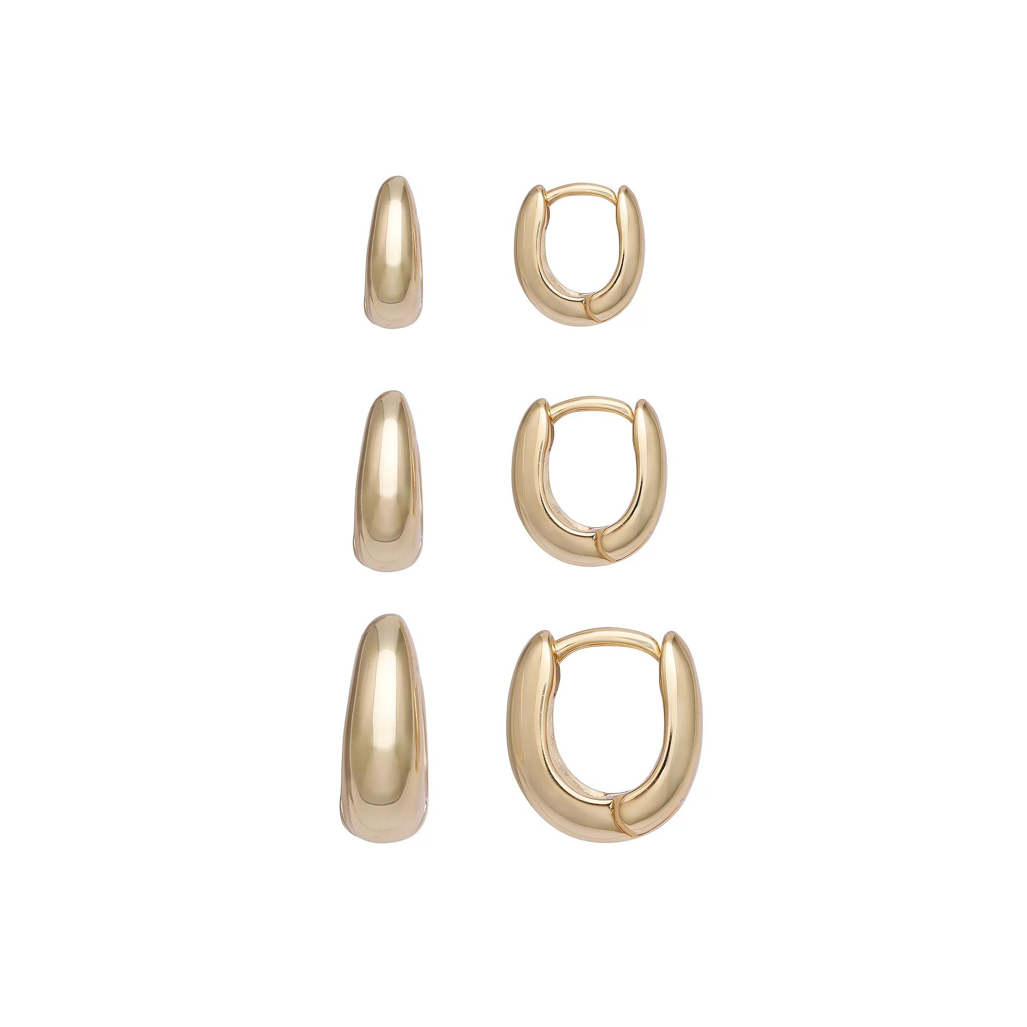 Aurielle 18k Gold Flash Plated Graduated Huggie Hoop Triple Earring Set, Women's, Gold Tone Product Image