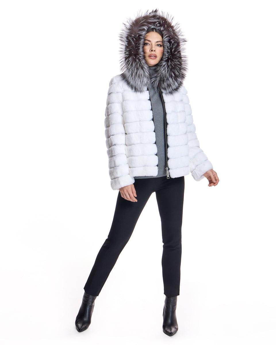 Horizontal Rabbit Jacket with Fox Trimmed Hood Product Image