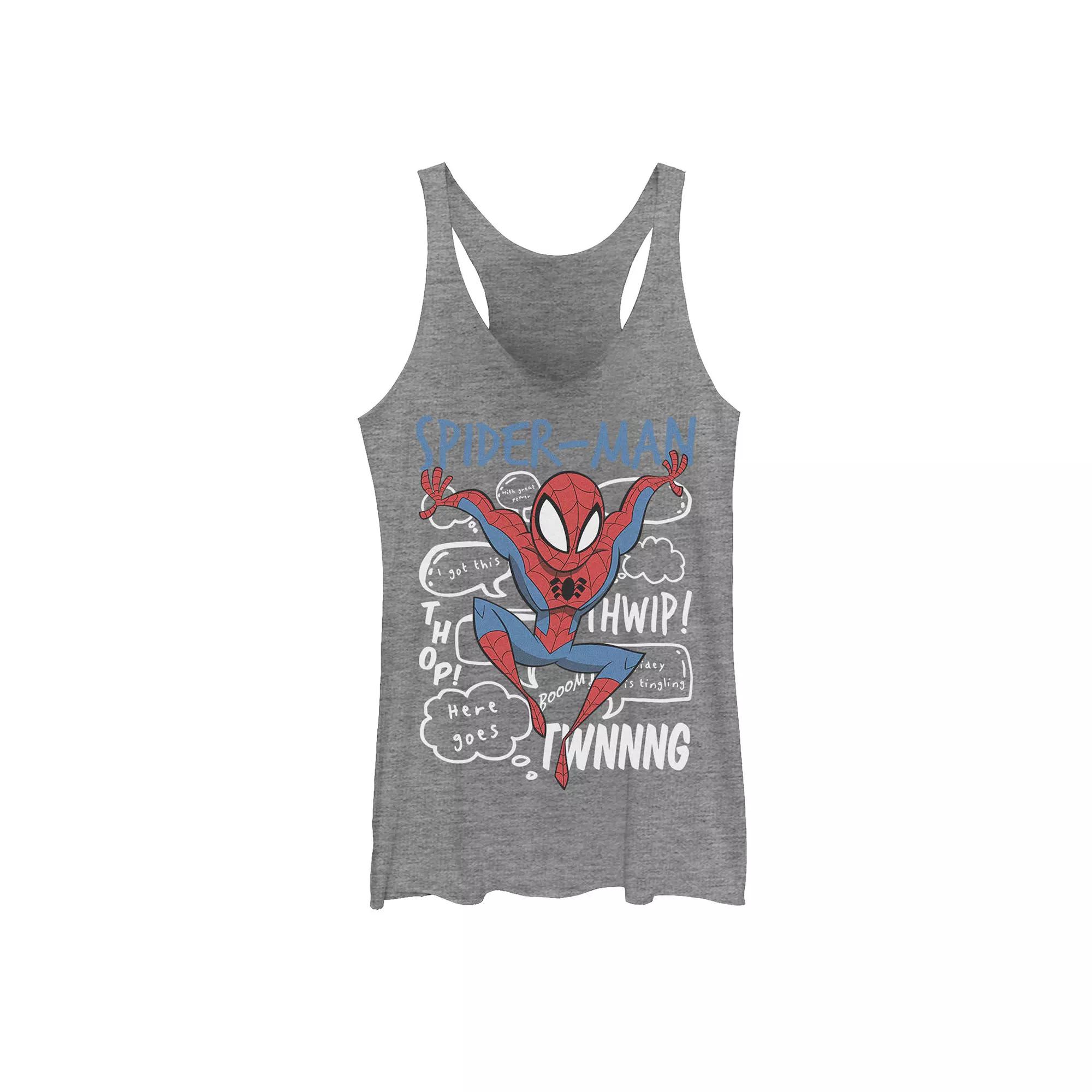 Juniors' Marvel Spider-Man Action Pose Comic Sound Effects Tank Top, Girl's, Size: XXL, Gray Grey Product Image