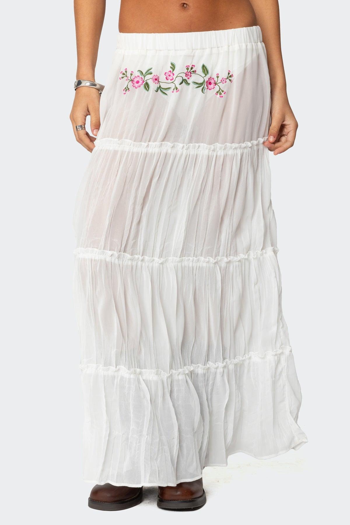 Tai Embroidered Tiered Maxi Skirt Product Image