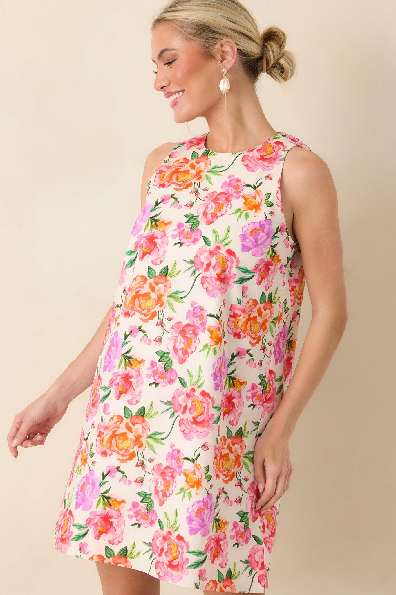 Prosperina Claire Pink Multi Floral Cotton Bow Back Dress Product Image