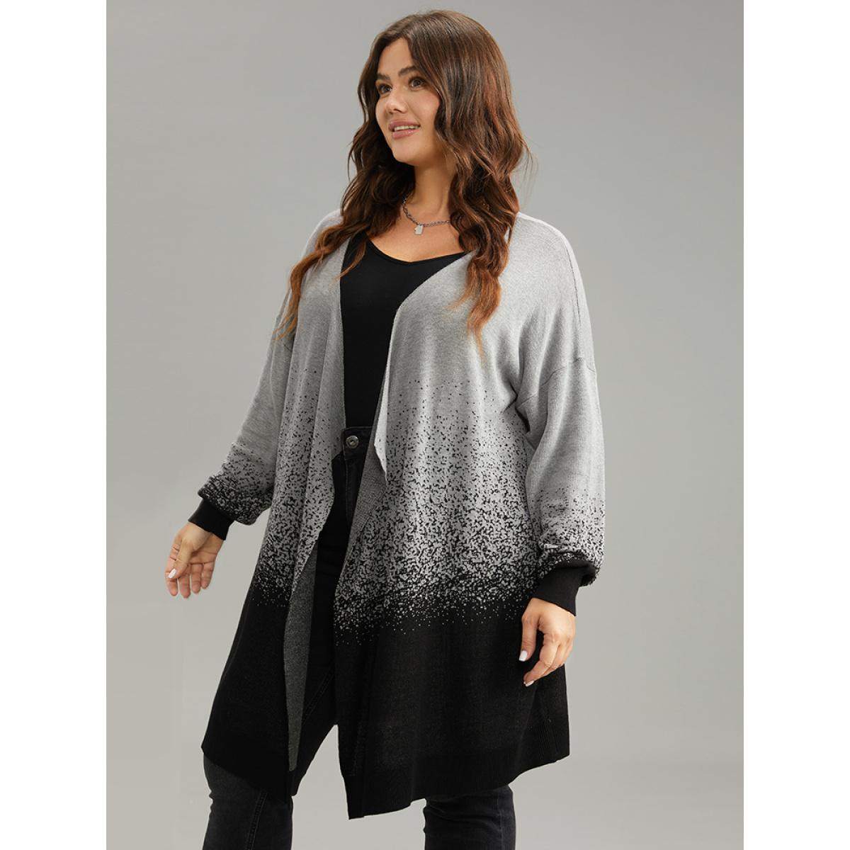 Plus Size Ombre Asymmetrical Open Front Cardigan DarkGray Women Casual Loose Long Sleeve Everyday Cardigans BloomChic 14-16/1X Product Image