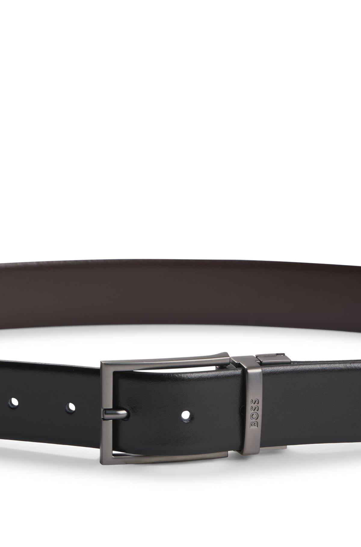 Reversible leather belt with logo keeper Product Image