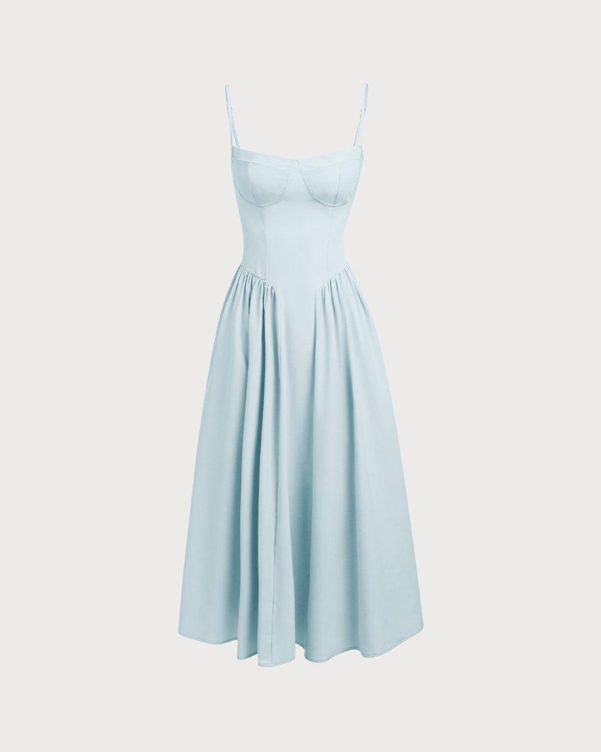 Blue Square Neck Pocket Slip Midi Dress Product Image
