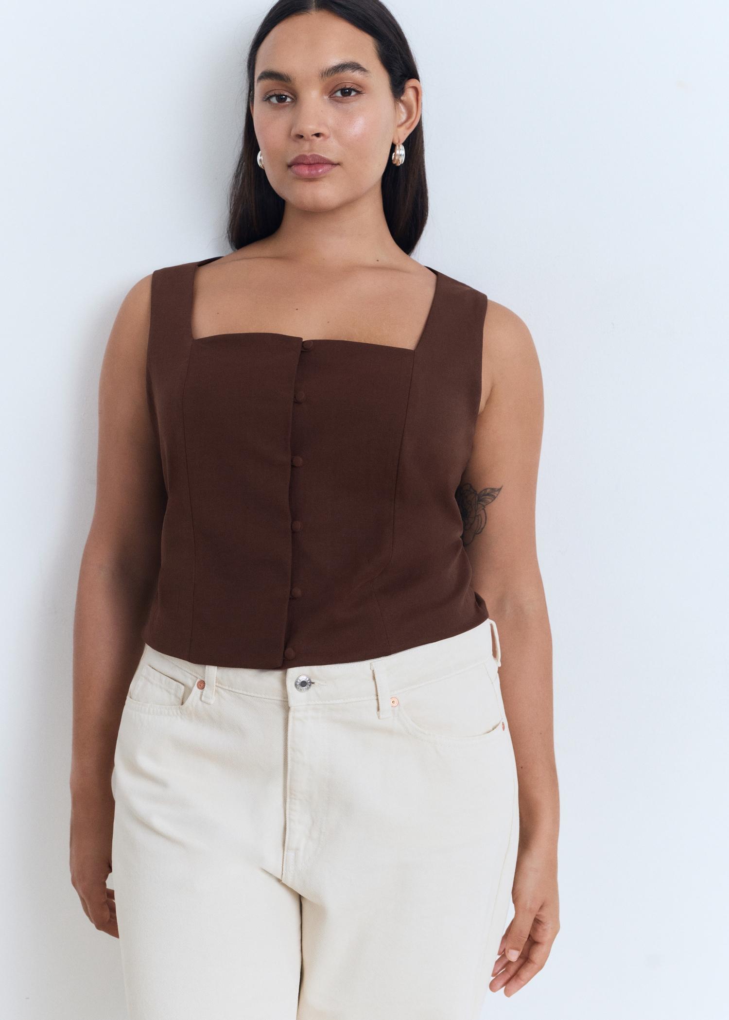 Buttons cotton top - Women | MANGO USA Product Image