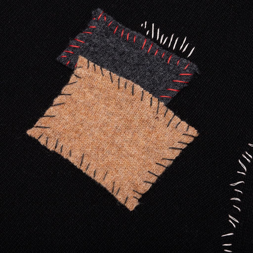 Wool Patch Mending Roundneck Sweater - Black Male Product Image