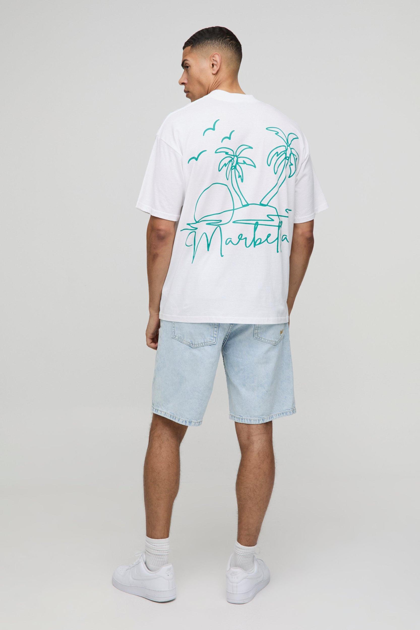 Oversized Extended Neck Line Drawn Marbella Graphic T-Shirt | boohooMAN USA Product Image