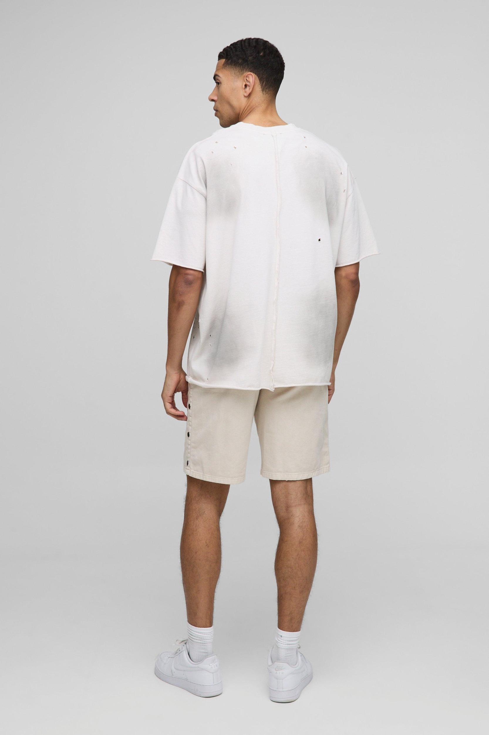 Relaxed Fit Overdyed Twill Popper Hem Shorts | boohooMAN USA Product Image