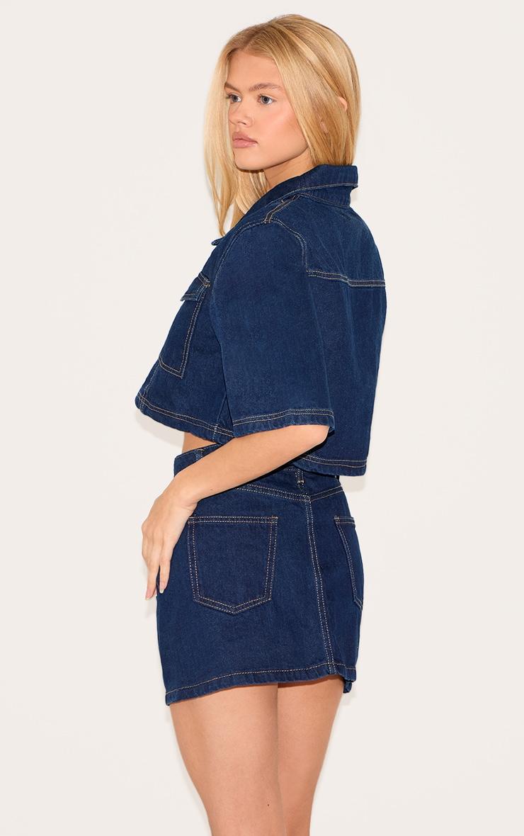 Indigo Contrast Stitch Cropped Denim Shirt Product Image