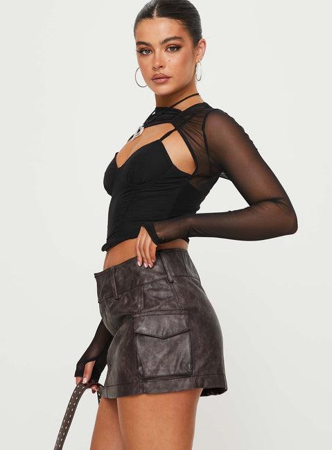 Domenic Faux Leather Mini Skirt Washed Black Product Image