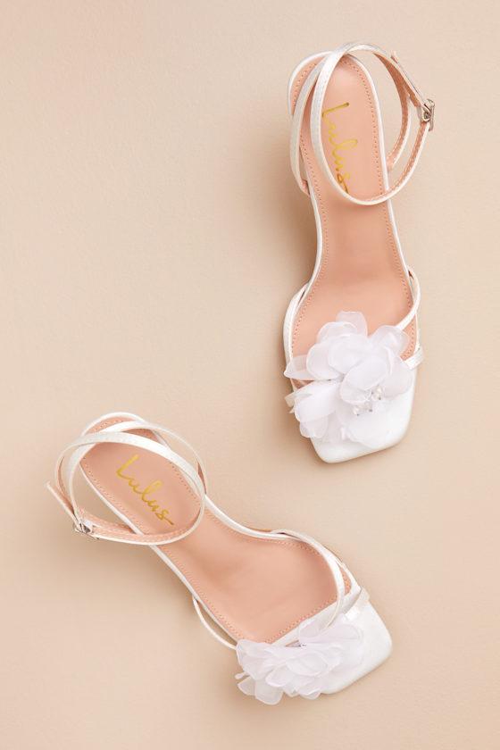 Aidine White Floral Applique Ankle Strap High Heel Sandals Product Image