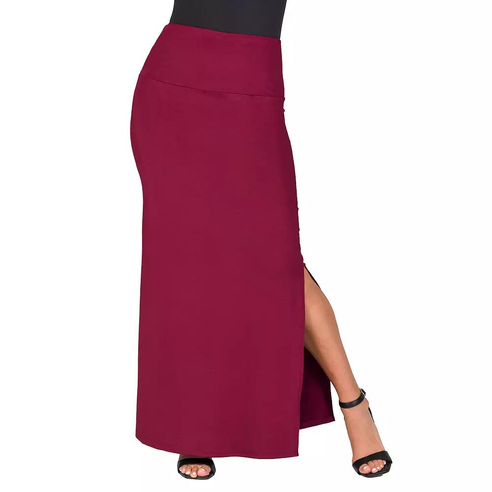 Women's 24Seven Comfort Apparel Versatile Side Slit Elastic Waist Maxi Skirt,  Product Image
