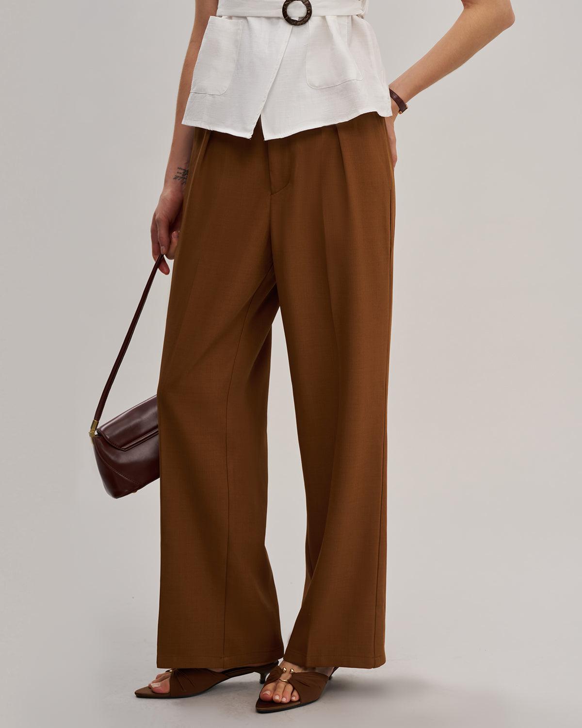 Red Elastic Waist Straight Pants Product Image