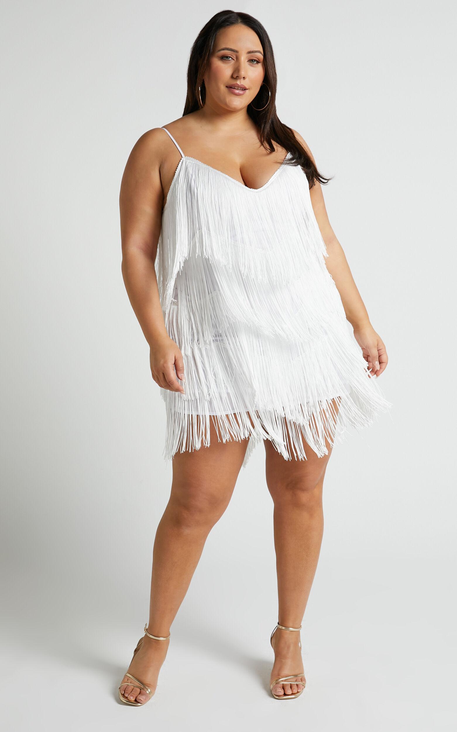 Siofra Mini Dress - Zig Zag Fringe Dress in White Product Image