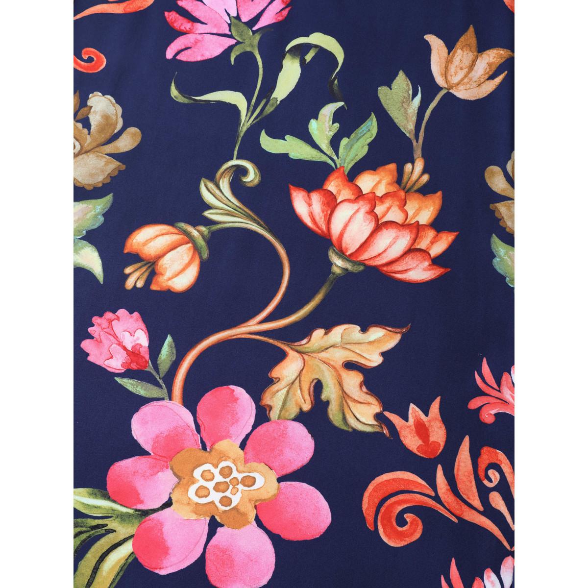 Plus Size DarkBlue Tropical Flowers Print Pockets Cami Jumpsuit Women Resort Sleeveless V-neck Vacation Loose Jumpsuits BloomChic 30/6X Product Image