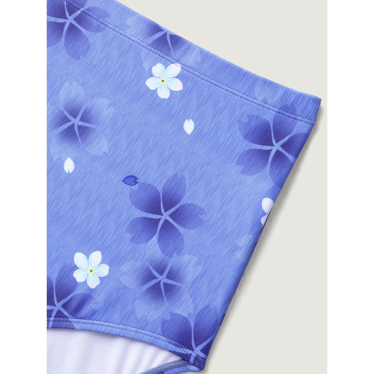 Plus Size Floral Print Twist Front Ombre Swim Dress Women's Swimwear Mediumblue Resort Bodycon Heart neckline High stretch Curve Swim Dresses BloomChic 22-24/3X Product Image