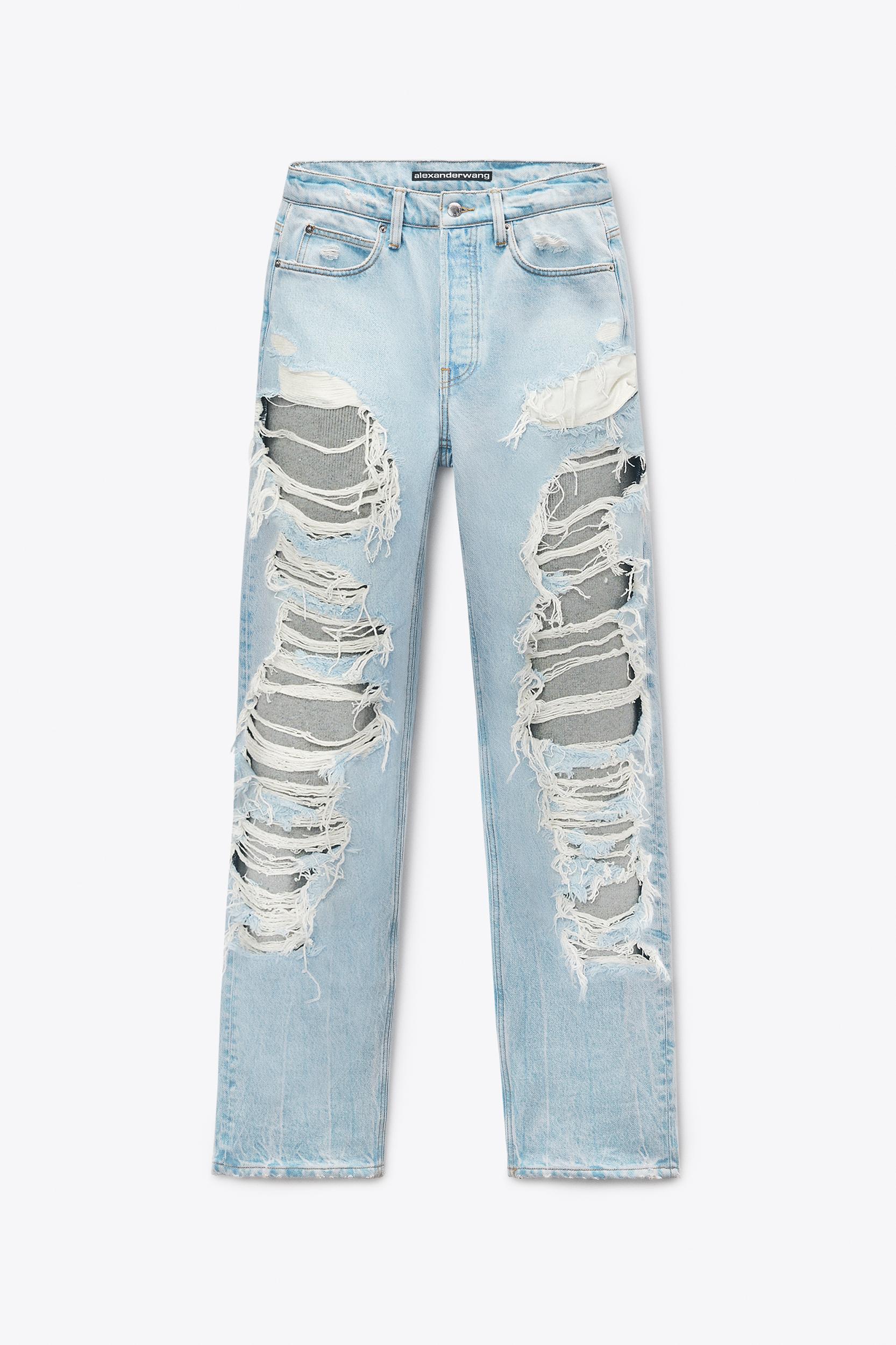Indigo Distressed Jean With Knit Detail Product Image