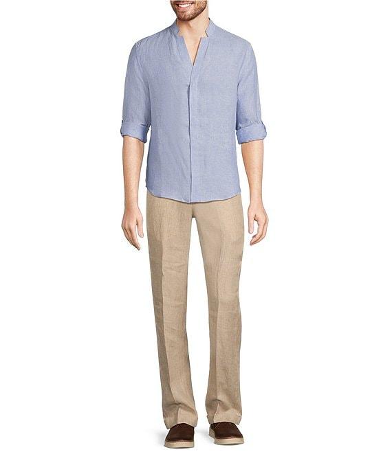 Murano Big & Tall Baird McNutt Linen Classic Fit Mandarin Collar Long Sleeve Woven Shirt Product Image