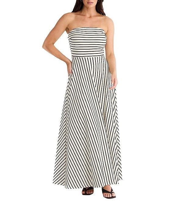 Brave + True Thandie Sleeveless Strapless Horizontal Bodice Stripe Fit And Flare Maxi Dress Product Image