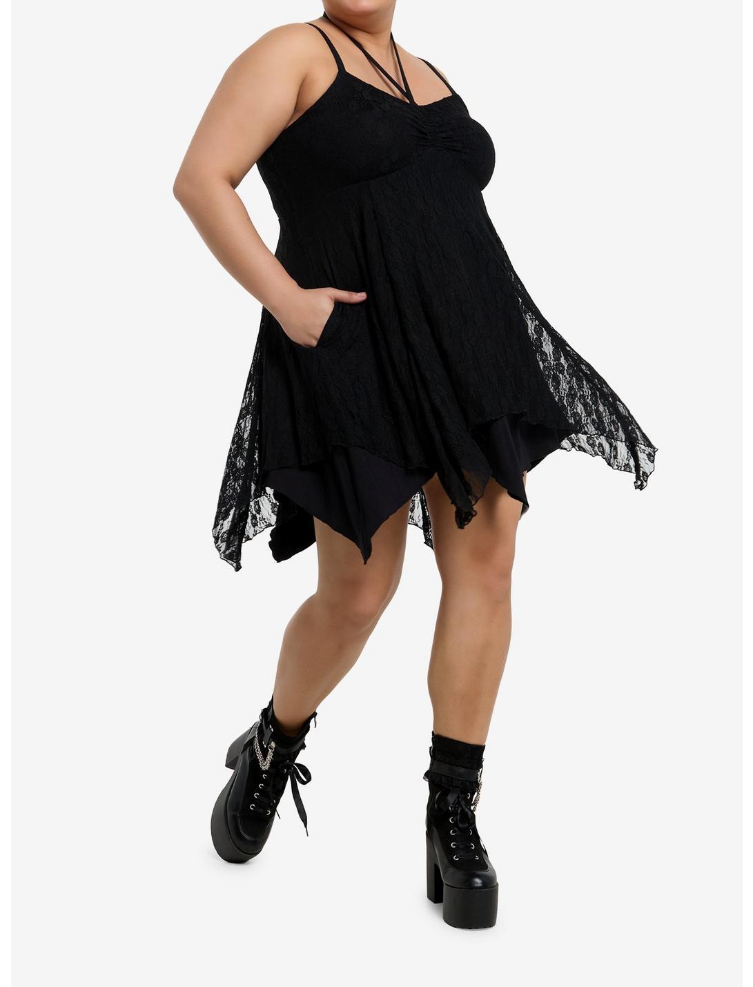 Black Lace Hanky Hem Halter Dress Plus Size Product Image
