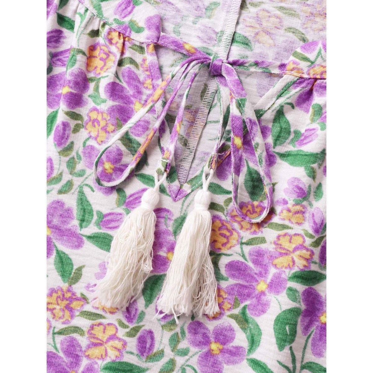 Plus Size Floral Print Neck Tassels Tank Top Women Multicolor Tie knot Round Neck Vacation Tank Tops Camis BloomChic 30/6X Product Image