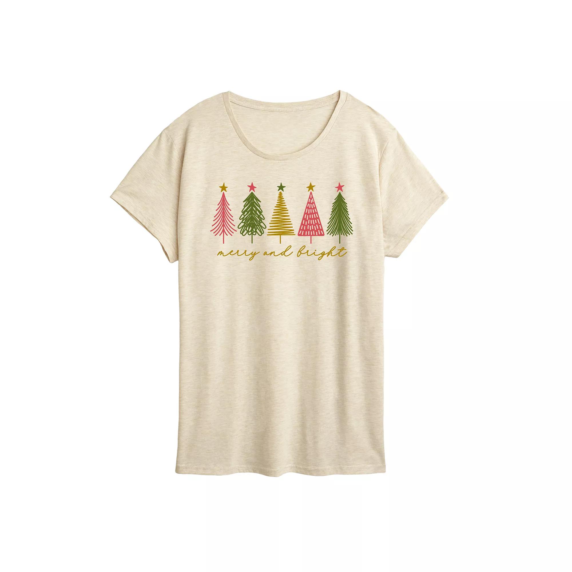 Women's Merry & Bright Christmas Trees Graphic Tee,  Product Image