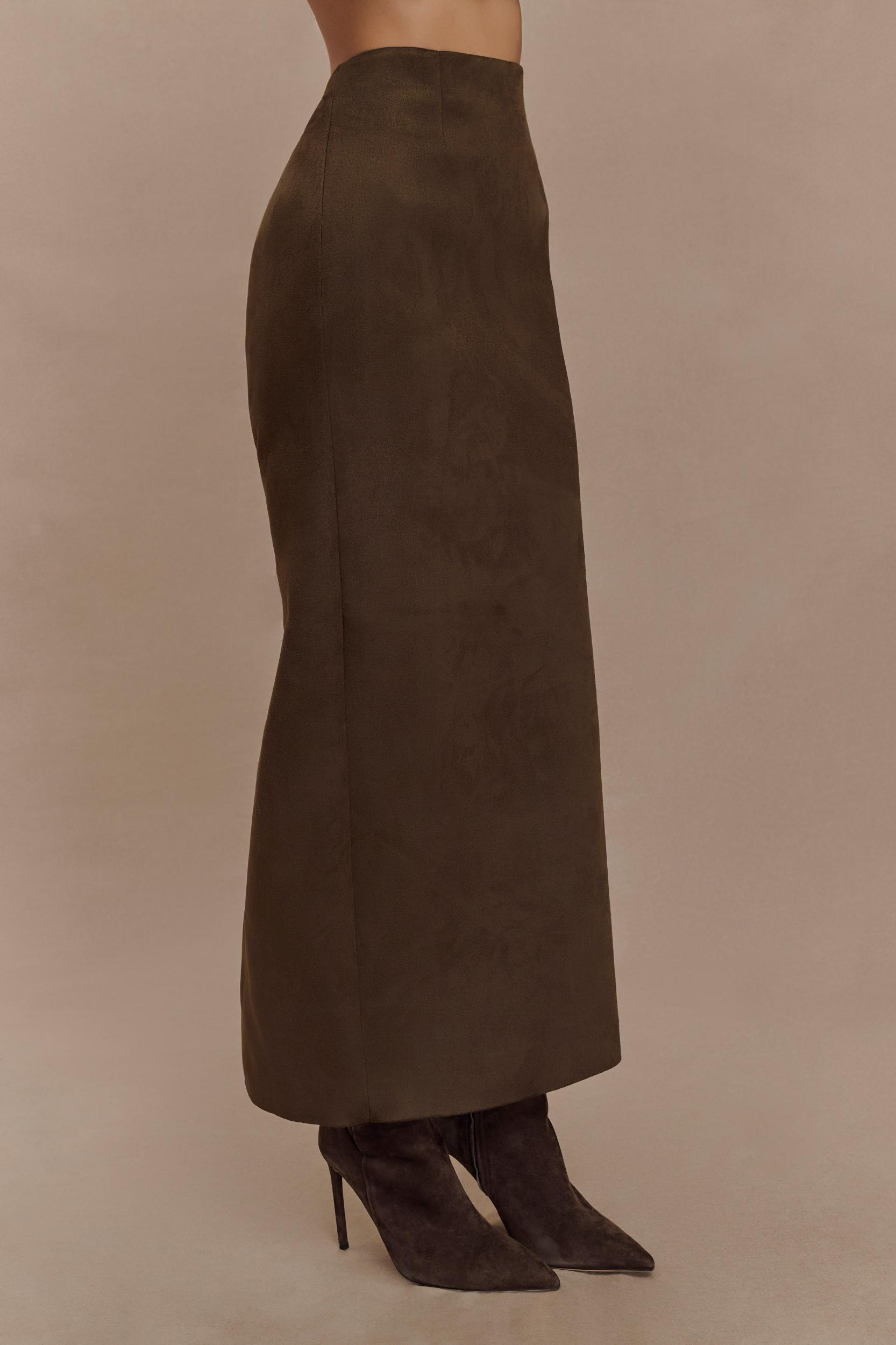 Hayes Faux Suede Midi Skirt - Chocolate Product Image
