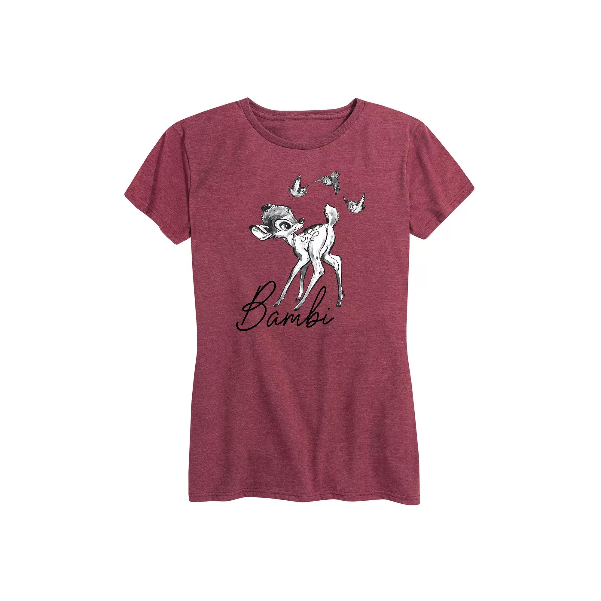 Disney's Bambi Women's Black White Watercolor Graphic Tee,  Product Image