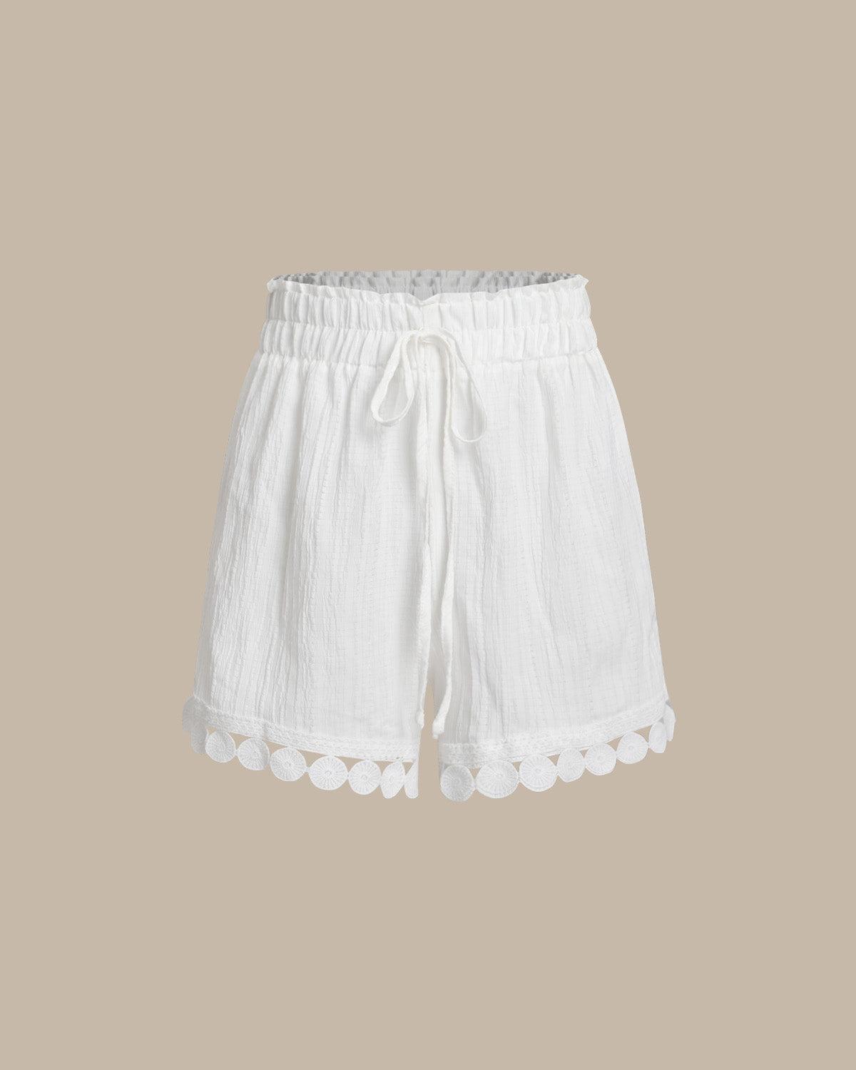 White Textured Tie Waist Shorts Product Image