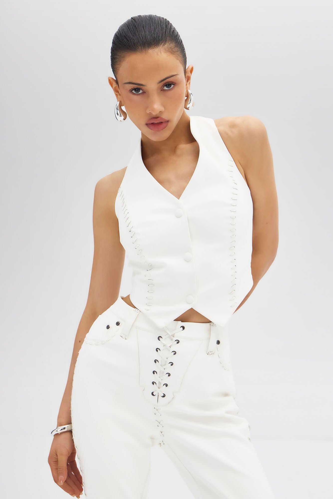 Austin Faux Leather Vest - White Product Image