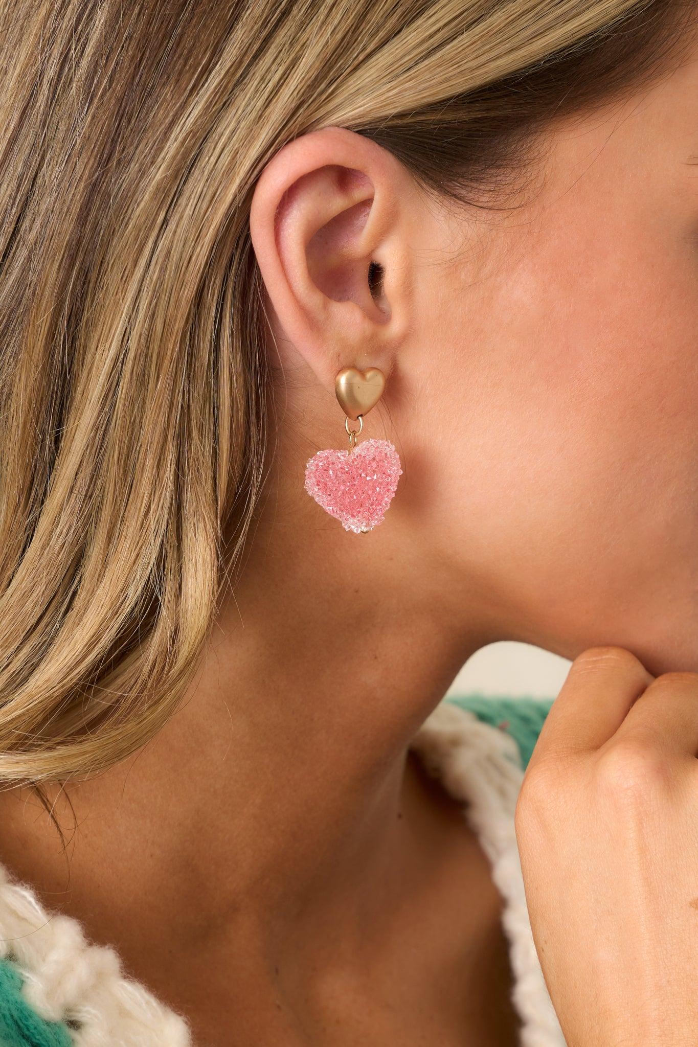 Sugar Coated Pink Heart Dangle Earrings Product Image