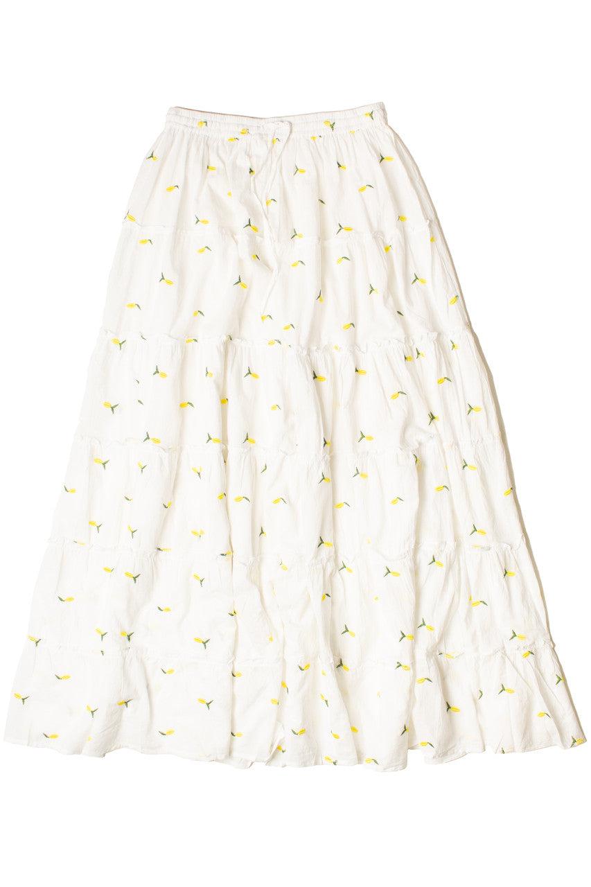 Embroidered Lemon Tiered Maxi Skirt Product Image