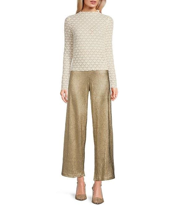 Evolutionary Heart-Printed Knit Mock Neck Long Sleeve Top Product Image