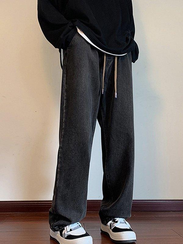 Men's Washed Vintage Denim Loose Jeans Product Image