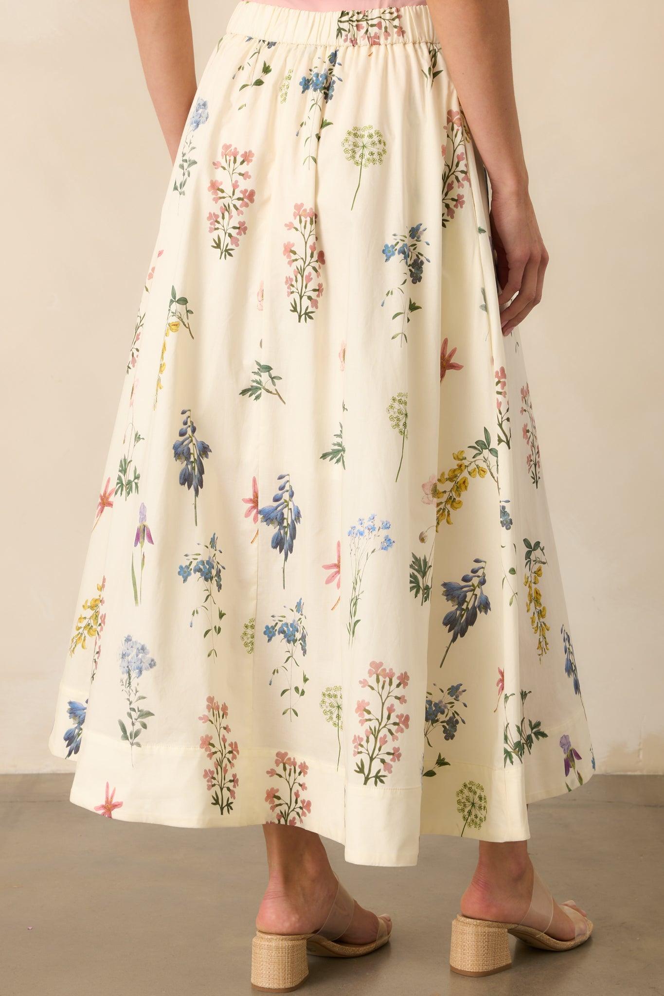 Keep Your Softness Ivory Floral Print Cotton Maxi Skirt Product Image
