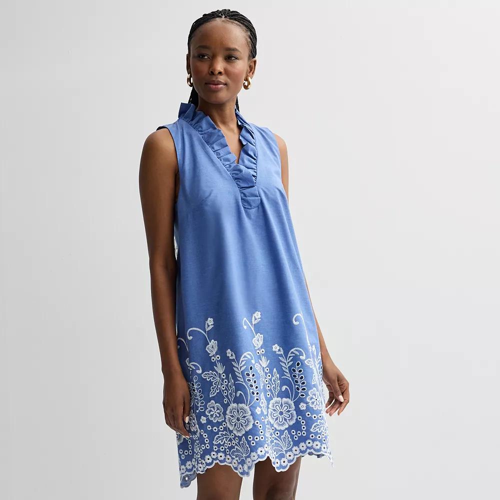 Women's Robbie Bee Ruffle Neck A-Line Dress, Size: XL, Blue Product Image
