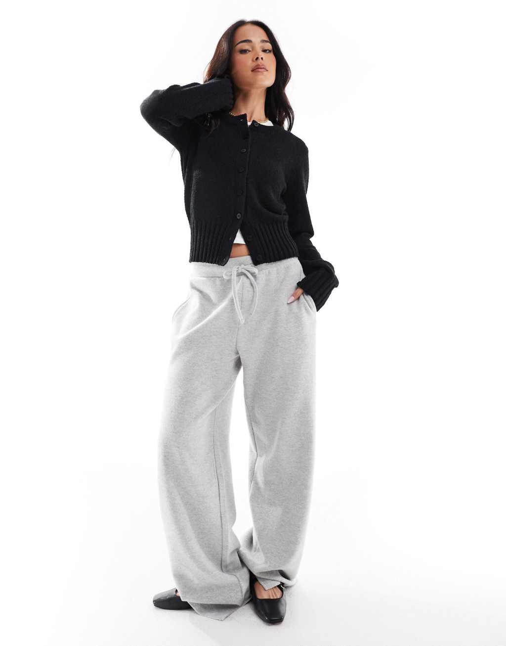 ASOS DESIGN knitted textured crew neck cardigan in black Product Image