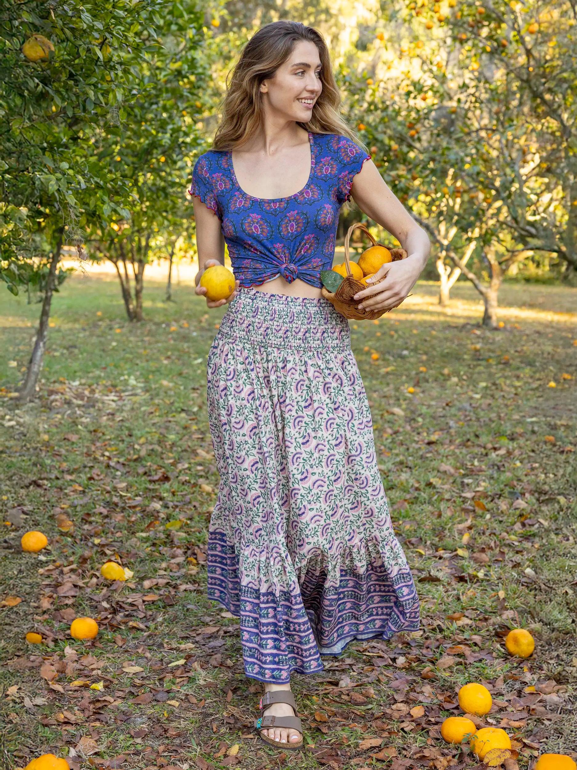 Flora Convertible Maxi Skirt - Purple Fan Floral Cotton Product Image