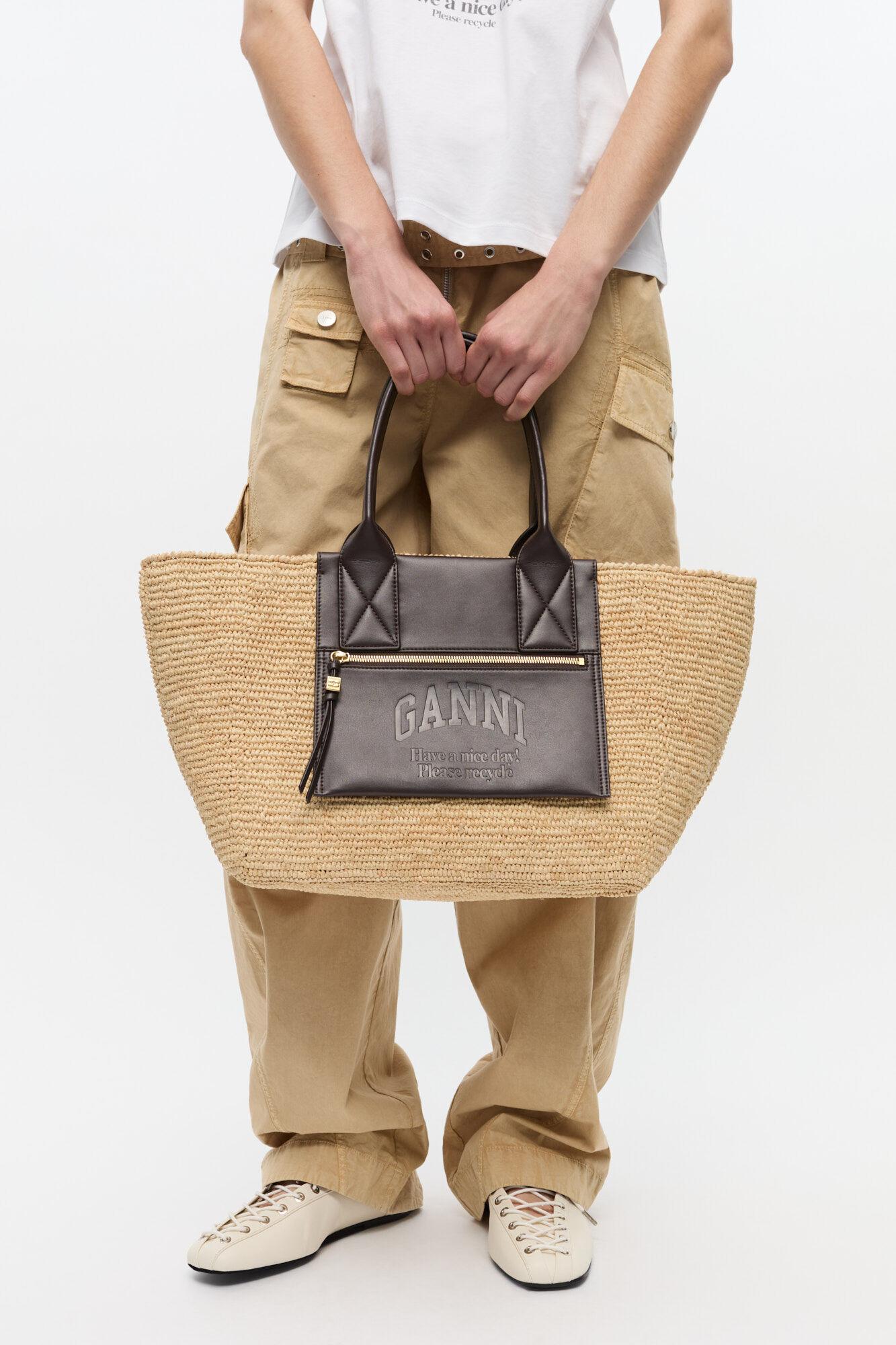 Brown Medium Raffia Tote Product Image